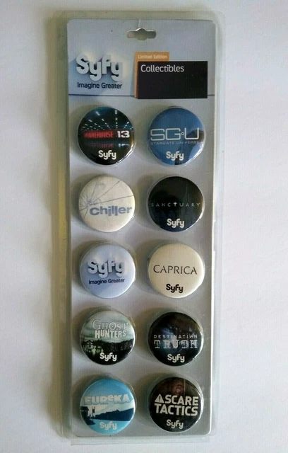 SyFy Set 10 Pinback Buttons Badges Ghost Hunters Chiller Eureka Stargate Caprica