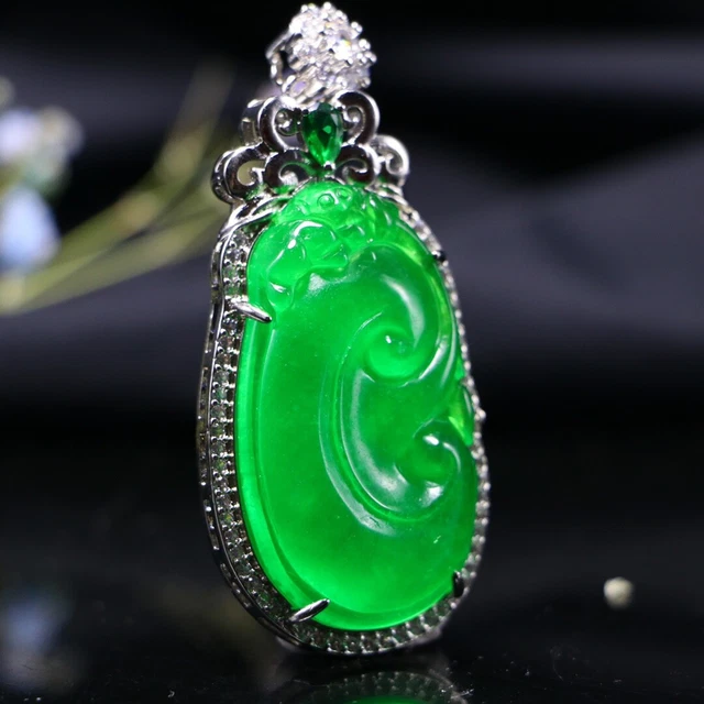 Perfect High Ice Chinese Jadeite jade Hand Carving As One Wishes Pendant B04