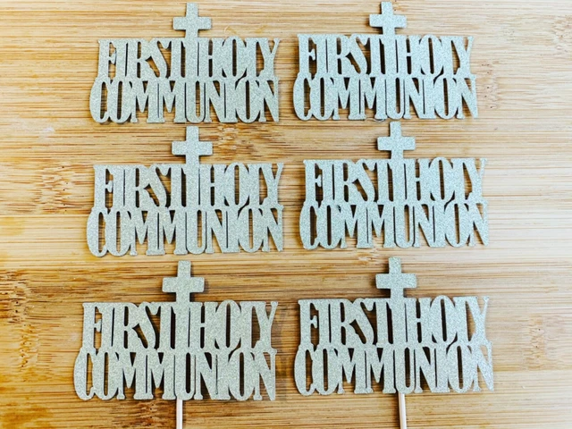 FIRST HOLY COMMUNION Cupcake Toppers Gold Glitter Cake Decorations FIRST HOLY COMMUNION Cupcake Toppers Gold Glitter Cake Decorations