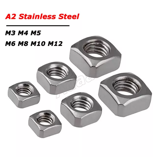 Square Nuts M3 M4 M5 M6 M8 M10 M12 to Fit Screw Bolts - A2 304 Stainless Steel