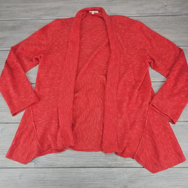 Eileen Fisher Open Front Cardigan Womens Large Coral Linen Blend Long Sleeve