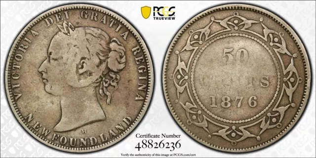 1876-H Canada Newfoundland 50 Cents Half Dollar PCGS F15 - Rare Low Mintage KM6