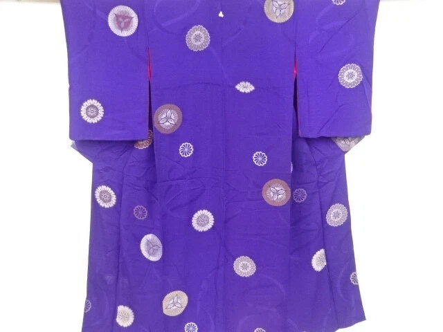 37741# Japanese Kimono / Antique Kimono / Urushi / Woven Floral Crest