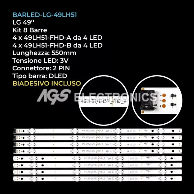 Kit 8 Barre Strip Led Tv Lg 49Lh51-Fhd 49Lh57-Fhd Eav63192712