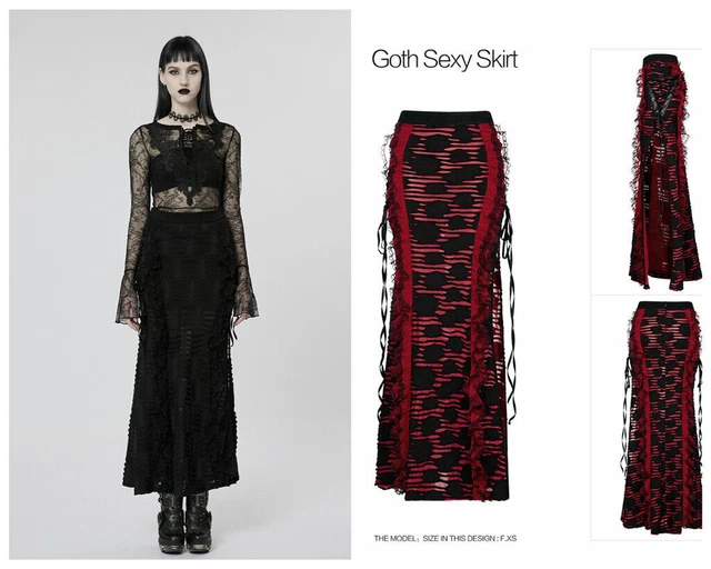 Punk Rave Black Gothic Decadent Lace Sexy High Slit Tiered Ruffle Fishtail Skirt