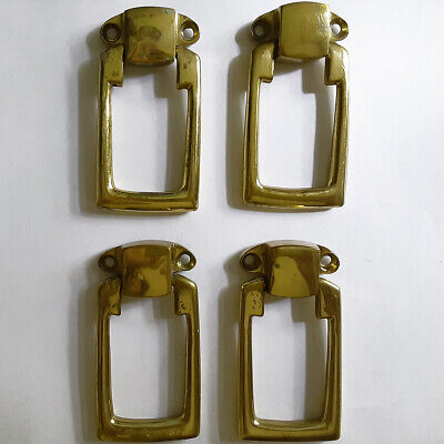 4 Mid Century 3" x 1.5" Brass Finish Wardrobe Louver Door Pull Knob Handles