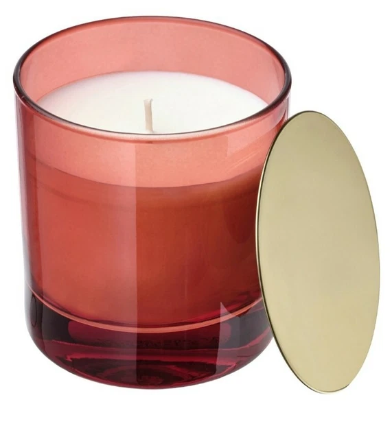 IKEA VINTERFINT Red Glass Scented  Candle w Gold Lid Presentation Gift Box Card