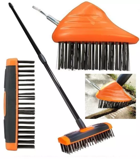 Garden Extendable Weed Broom Brush Twin Heads Moss Cleaner Scraping Tool 3 in 1