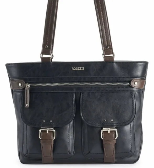 New ROSETTI Keva Tote Carry Bag Purse Handbag  - Black w/ brown buckle accents