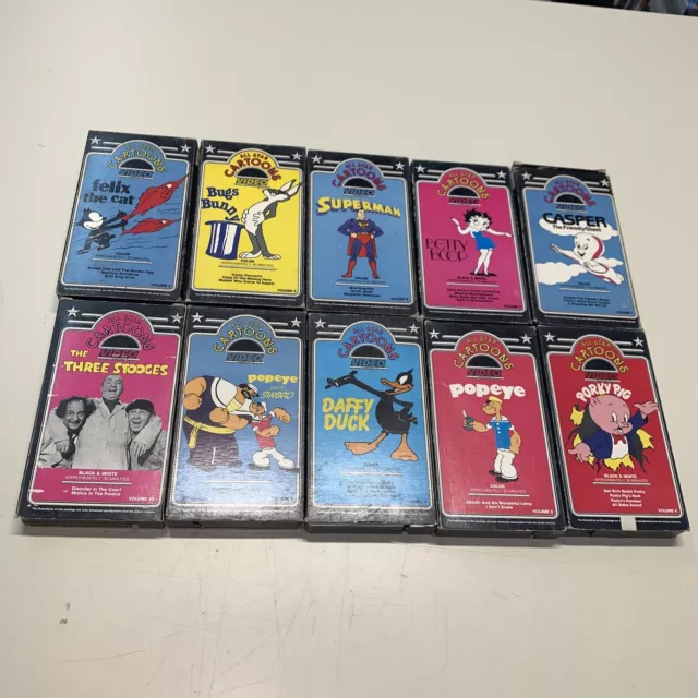 All Star CARTOONS, Classic Vintage  VHS  Lot of 10 Felix Bugs Superman Popeye