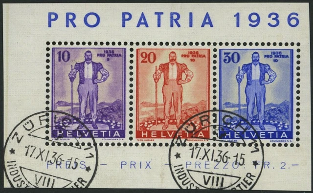 SCHWEIZ A294-96 o, 1936, Pro Patria, Prachtstreifen, Mi. 146.-