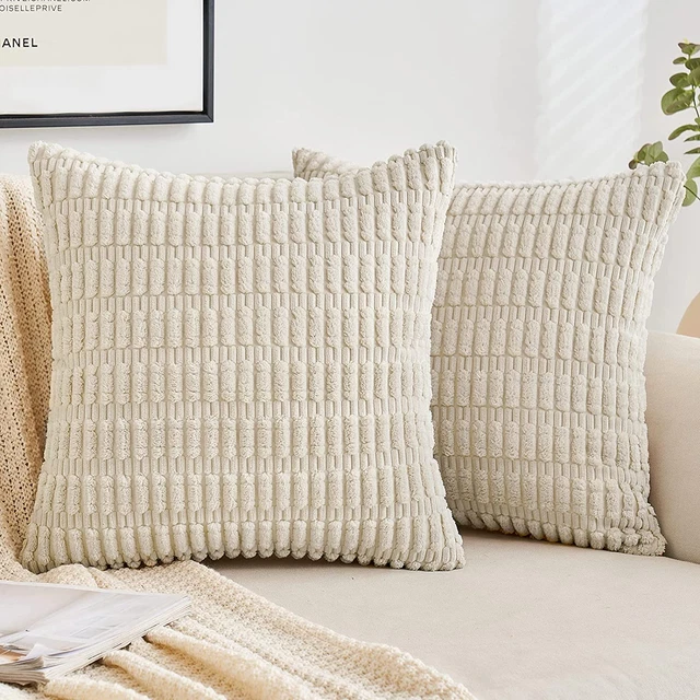 Corduroy Decorative Throw Pillow Covers 16X16 Inch Soft Striped Corduroy
