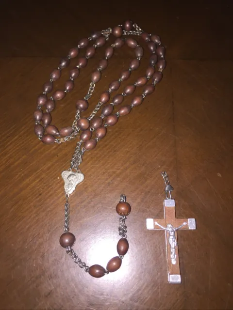 Vintage Brown Beaded & Silver Tone Rosary Made In France
