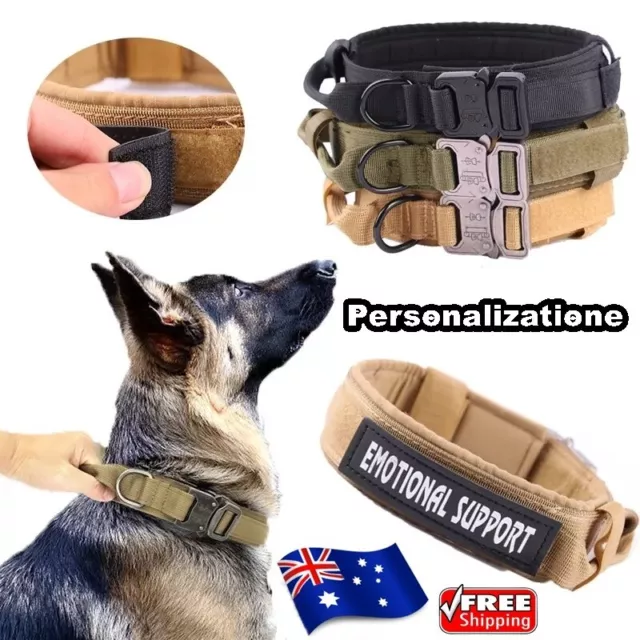 Personalised Heavy Duty Tactical Dog Nylon Collar Pet Name ID Custom Engraved AU