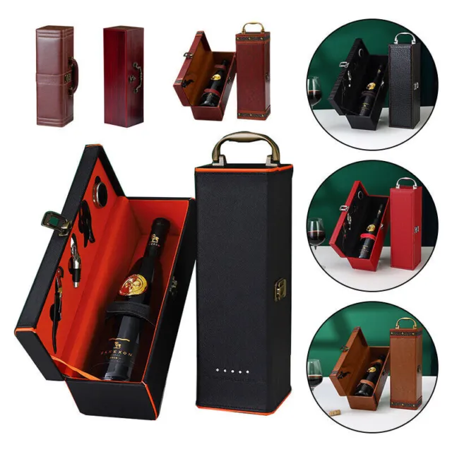 Vintage PU Leather Box Wine Bottle Carrying Holder Storage Case Box for Gift