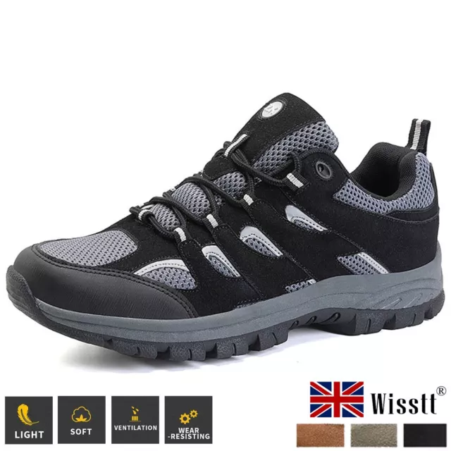 Mens Suede Walking Shoes Work Waterproof Outdoor Hiking Boots Trekking Trainers