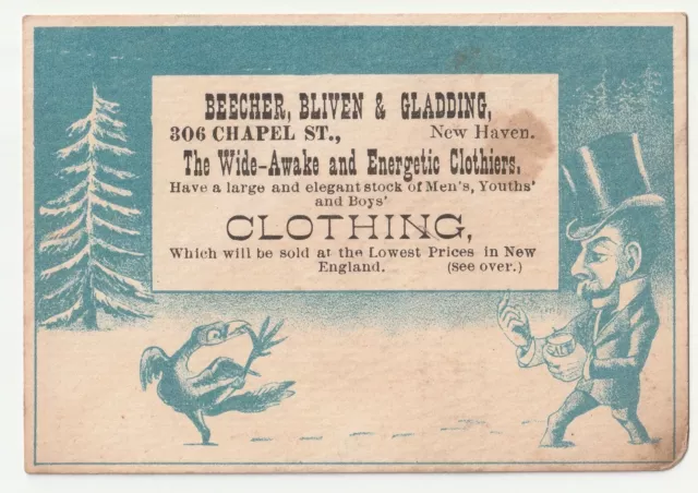 1880S~ NEW HAVEN CT~Clothing Co~Turkey Hunting Cartoon~Victorian Trade ...