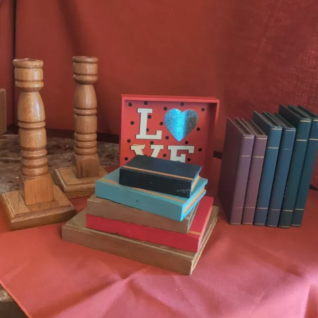 Vintage Wooden Book & Candle Stick  Decorations