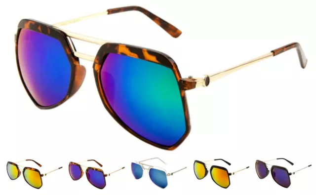 Wholesale 12 Pair Fashion Angled Flat Lens Aviators Sunglasses with Mirror Lens