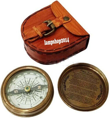 Authentic Vintage Style Brass Pocket Compass with Leather Case Home Decor Gifts