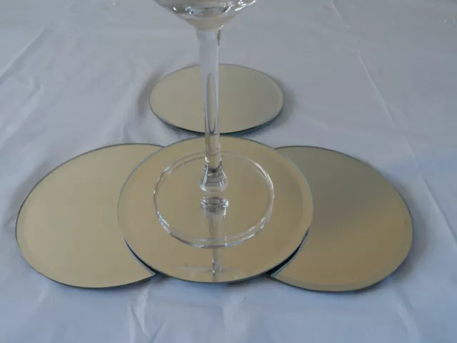 Set 4, 8,  Large Round 12cm Contemporary Mirror Glass Drinks Coasters Plates