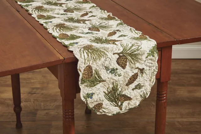 Walk in The Woods Scalloped Pine Cone Cotton Country Cabin Table Runner