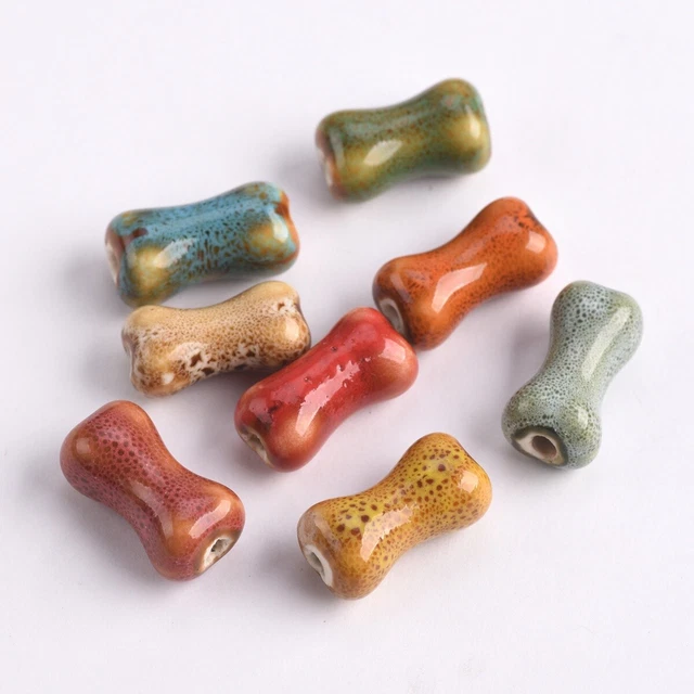 10 Stück 18x10mm Knochen Form Handgefertigt Keramik Porzellan Lose Perlen