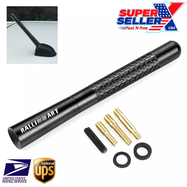 Ralliart Carbon Fiber Antenna BLACK Aluminum Stubby 4.7" Inch For Mitsubishi USA