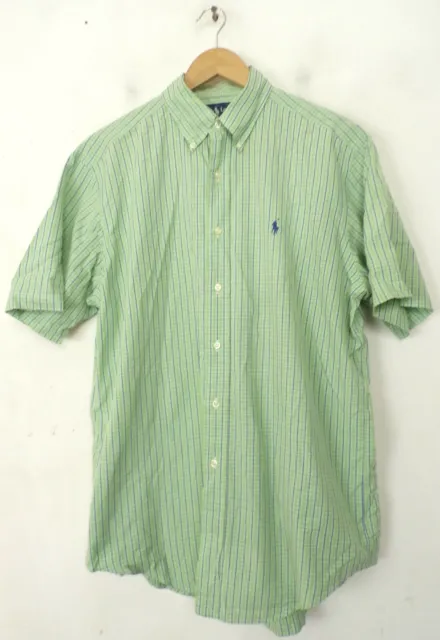 Camisa RALPH LAUREN para hombre de calce clásico mediano verde y azul a cuadros manga corta