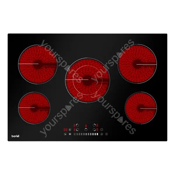 Sealey Baridi 77cm Built-In Ceramic Hob with 5 Cooking Zones, Black Glass, 8200W