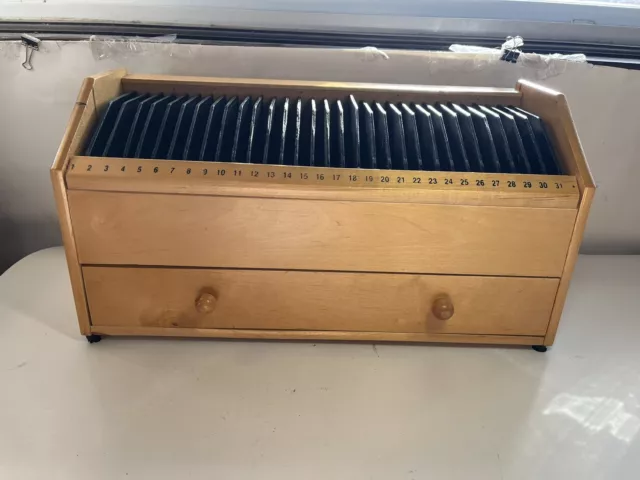 Brown Wooden CD Storage Rack 31 Compartment With Drawer Table Top Free Standing