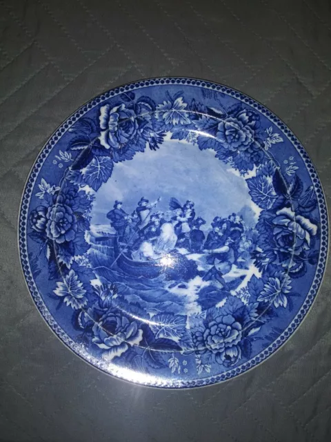 Antique Wedgwood Plate 1899 Flow Blue "Landing of the Pilgrims Plymouth"