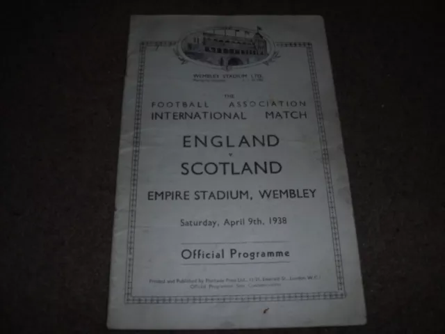 England V Scotland International Programme @ Wembley 9Th April 1938 *No Covers*