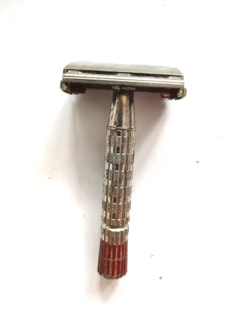 RARE Vintage Antique Red Tip Gillette Safety Razor Shaving