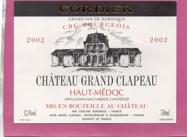 Haut Medoc Cru Bourgeois Etiquette Chateau Grand Clapeau 2002   §17/11/22§