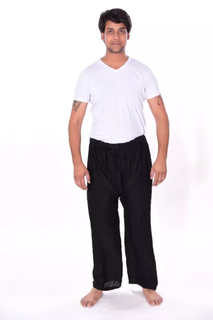 Pantalon de pantalon uni en coton indien noir pour homme Big & Tall Pyjama...