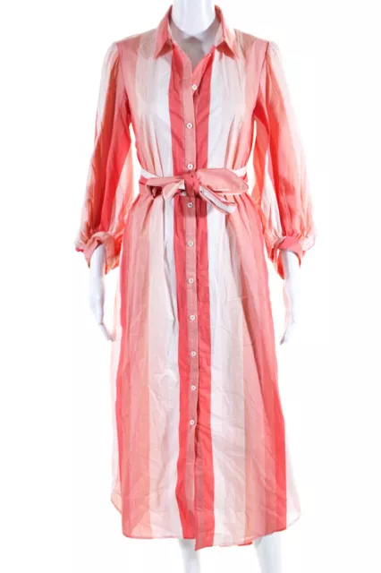 Pearl By Lela Rose Womens Cotton Colorblock Long A-Line Shirt Dress Pink Size XS