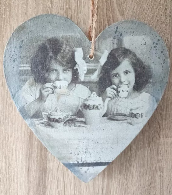 Old Photo Vintage inspired Home Decor Wooden Hanging Heart Gift, Rustic 20 cm