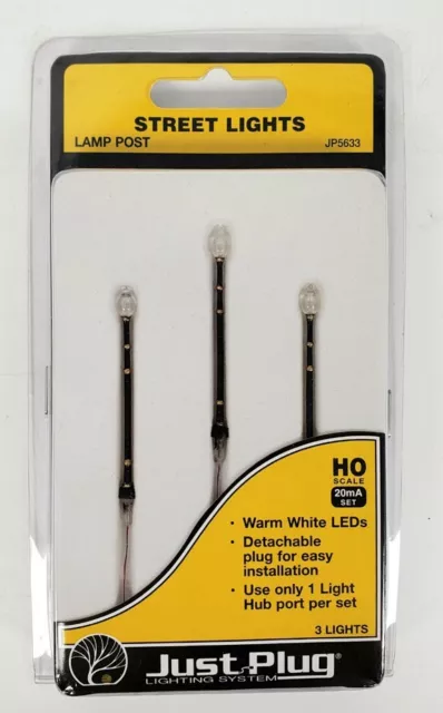 3 Just Plug Lamp Post Street Lights Warm White WOODLAND SCENICS HO Scale JP5633