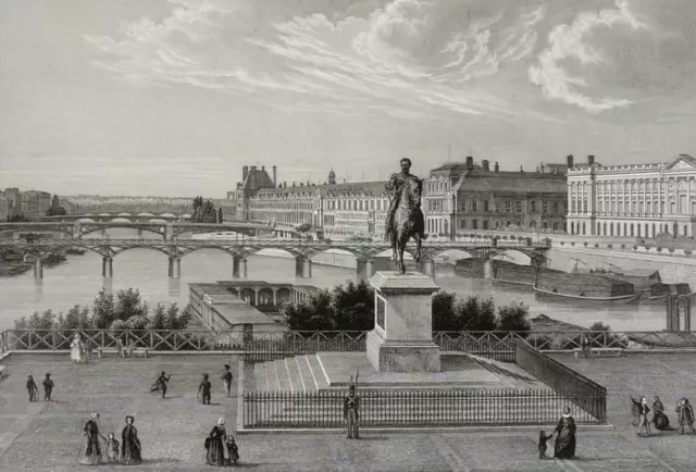 PARIS - "Vue prise du Pont Neuf" - Louvre - Stahlstich um 1840