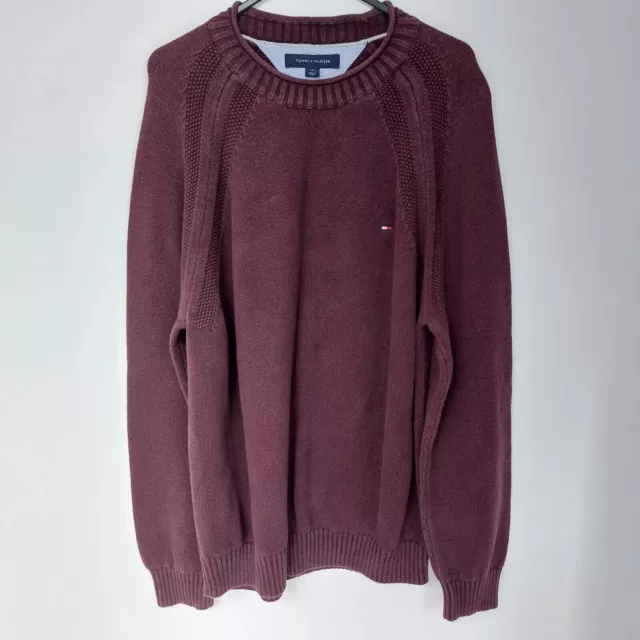 Tommy Hilfiger Mens Cotton Crew Neck Jumper /  Large / Burgundy