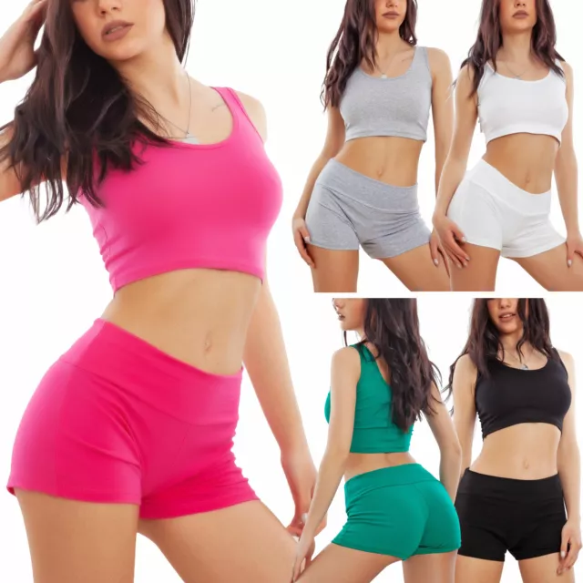Completo donna fitness crop top pantaloncini corti shorts sport TOOCOOL JL-573