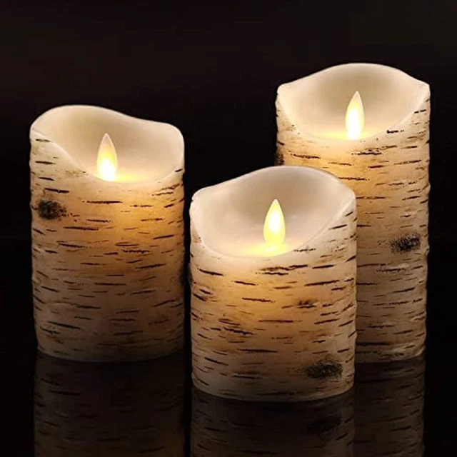 Vinkor Flameless Candles Flickering Candles Birch Bark Set of 4 5 6 Battery