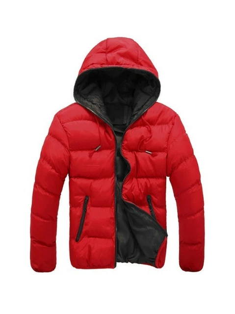 Giubbotto uomo invernale piumino sintetico con cappuccio rosso slim fit 7847