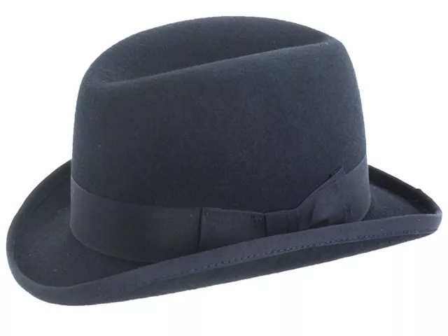 Navy 100% Wool High Quality Hard Top Churchill Homburg Felt Trilby Hat