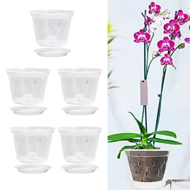 Amplio espacio para el crecimiento de orquídeas macetas de plástico para orquídeas de 7 pulgadas con platillos (paquete de 15)