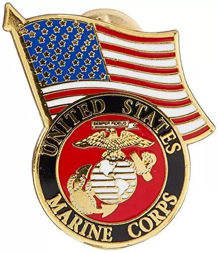 Marine Corps Logo and US Flag Lapel / Hat Pin