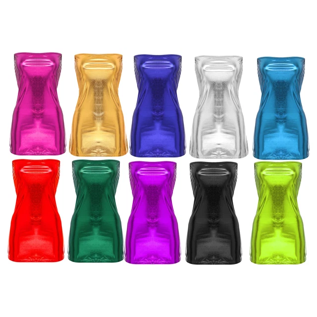 Miutii Damen Wetlook Minikleid - Holografisches Partykleid Mit Rollkragen