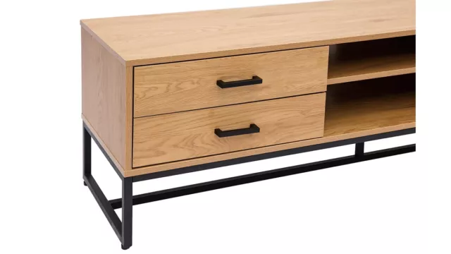 Meuble TV finition bois clair chêne et métal noir L160 cm modern et élégant 3