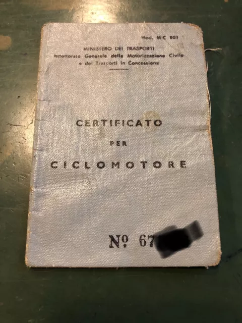 Libretto circolazione certificato ciclomotore CIMATTI 50cc epoca uso collezione